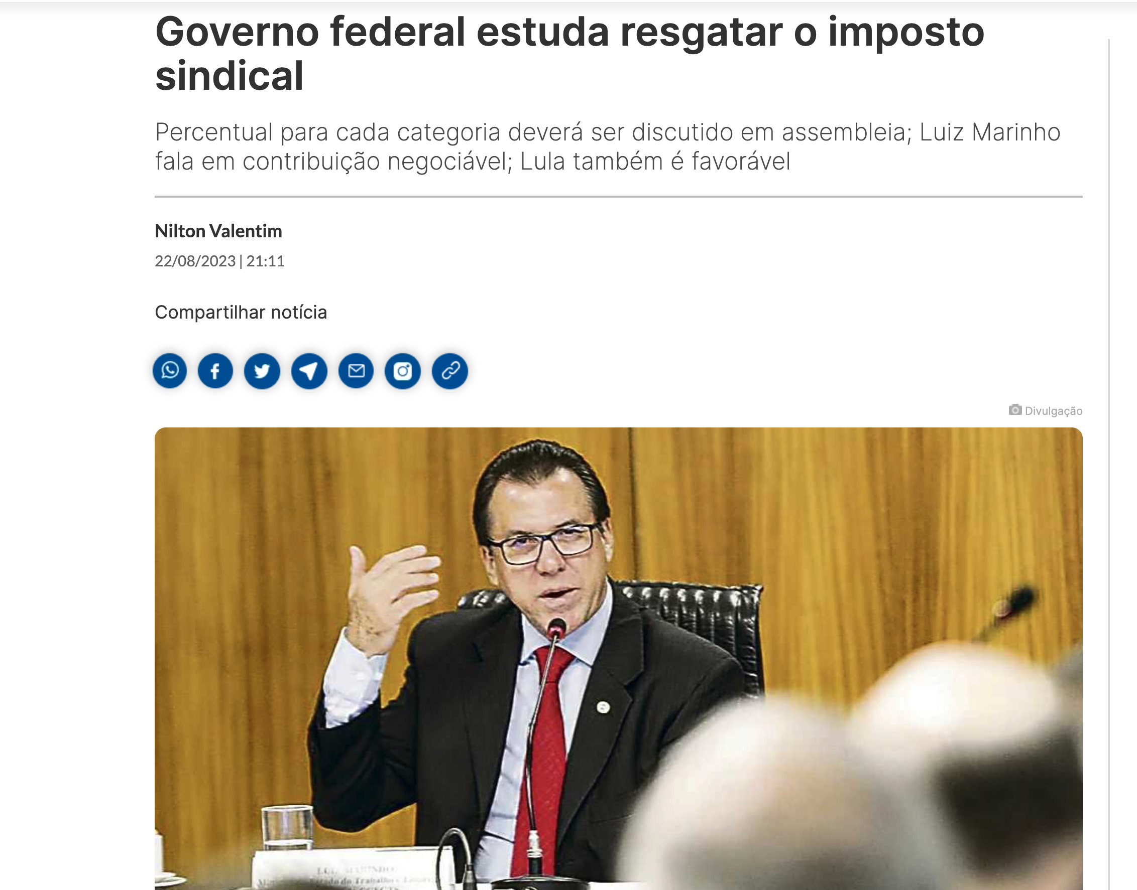 Governo federal estuda resgatar o imposto sindical